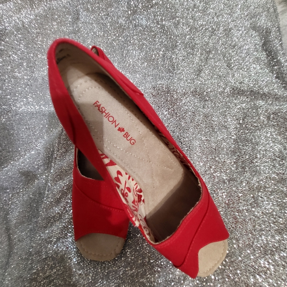 Fashion Bug Red Espadrilles Suede Slip-On
